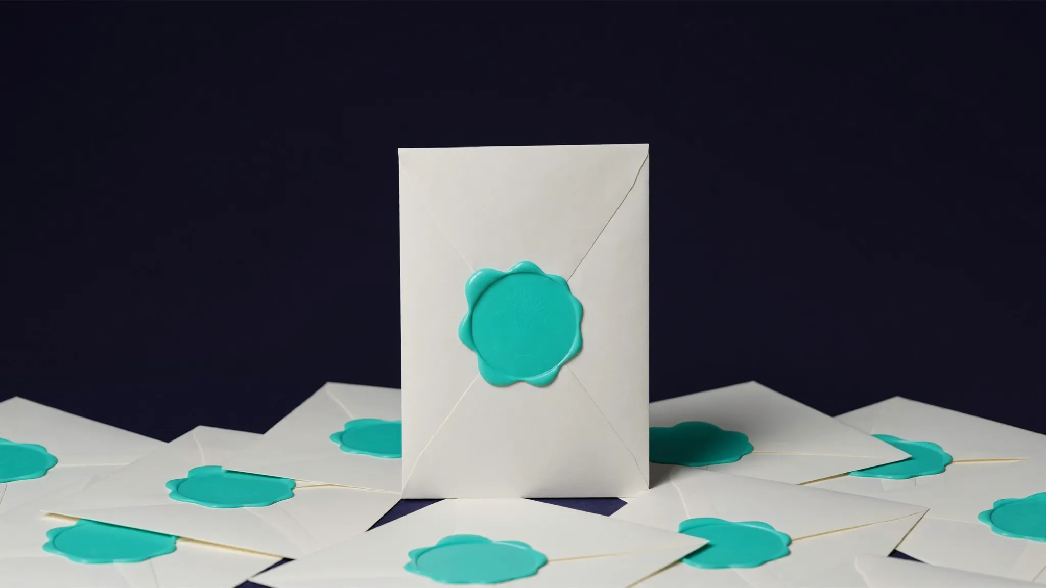 Griglia di buste con sigilli teal unici: cold email personalizzate una a una con l'AI su larga scala