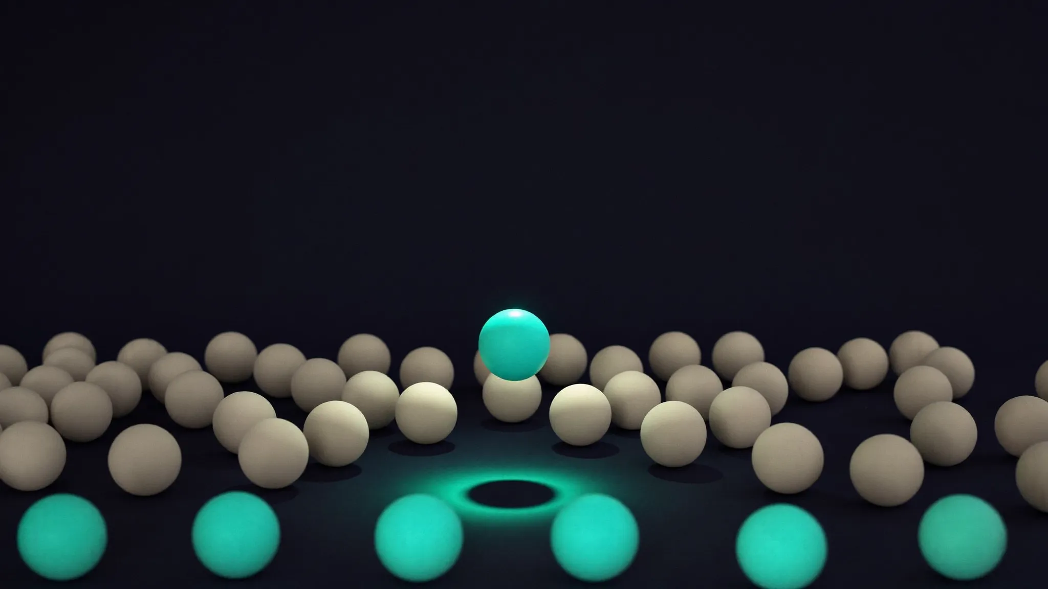 Una sfera teal luminosa tra molte sfere neutre: come trovare il cliente B2B giusto tra tante aziende